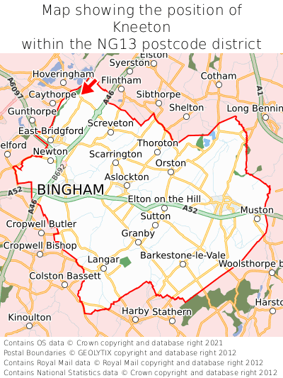 Map showing location of Kneeton within NG13