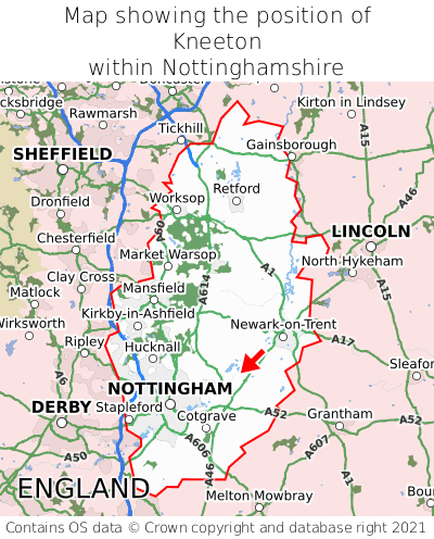 Map showing location of Kneeton within Nottinghamshire