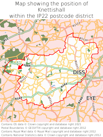 Map showing location of Knettishall within IP22