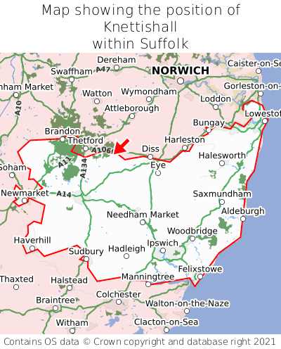 Map showing location of Knettishall within Suffolk