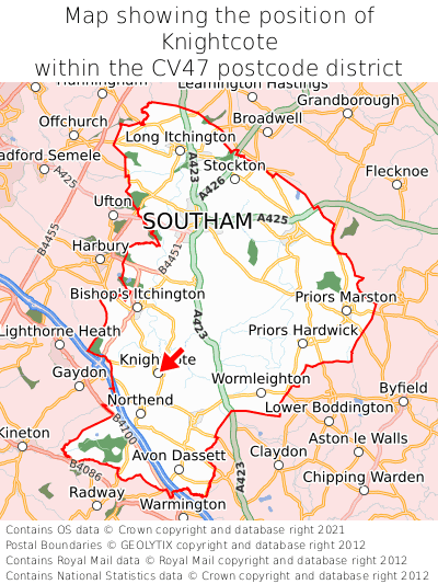 Map showing location of Knightcote within CV47