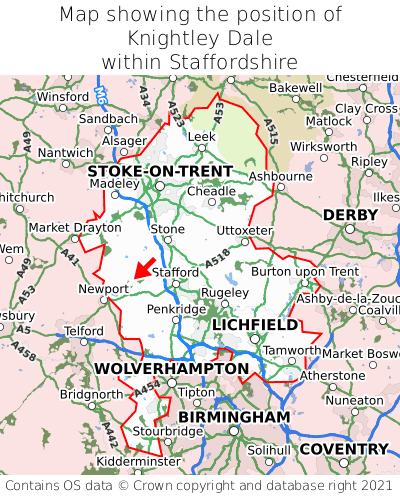 Map showing location of Knightley Dale within Staffordshire