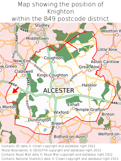 Map showing location of Knighton within B49