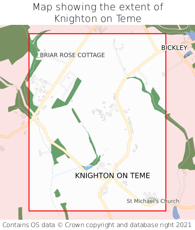 Map showing extent of Knighton on Teme as bounding box