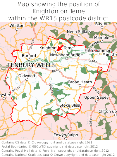 Map showing location of Knighton on Teme within WR15
