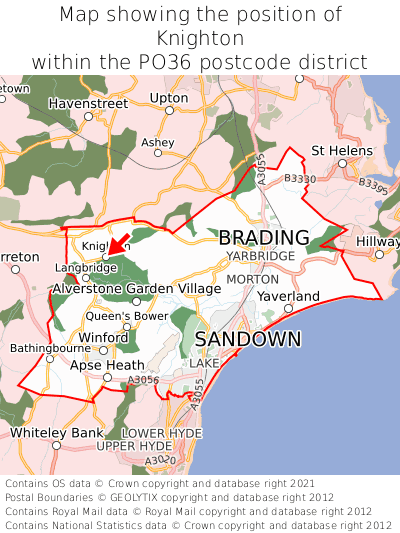 Map showing location of Knighton within PO36