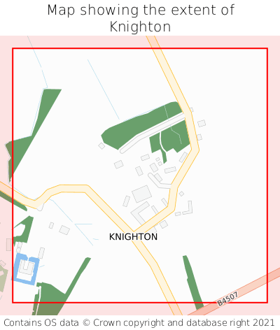 Map showing extent of Knighton as bounding box