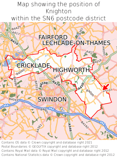 Map showing location of Knighton within SN6