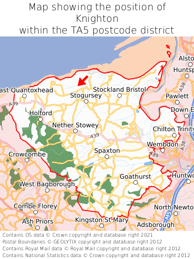 Map showing location of Knighton within TA5