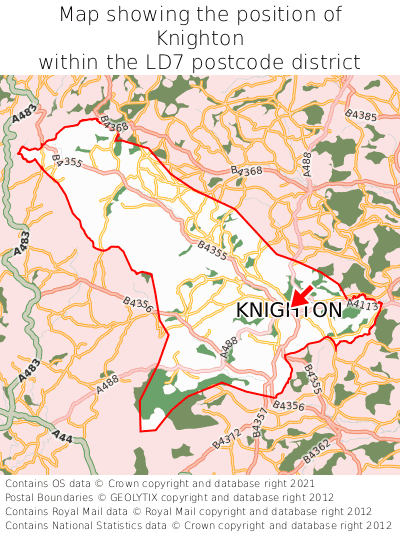 Map showing location of Knighton within LD7