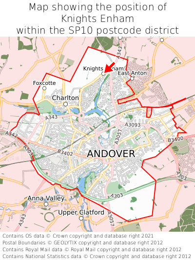 Map showing location of Knights Enham within SP10