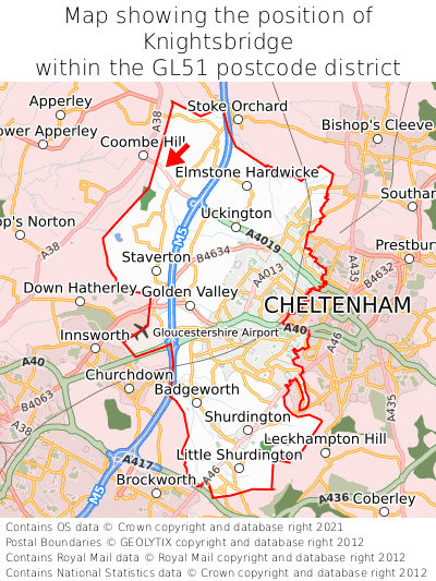Map showing location of Knightsbridge within GL51