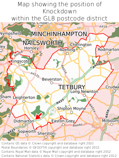 Map showing location of Knockdown within GL8