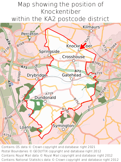 Map showing location of Knockentiber within KA2