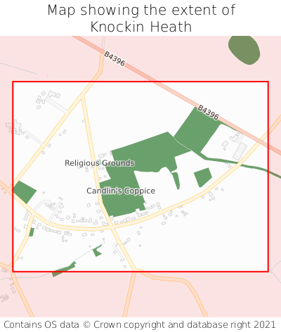 Map showing extent of Knockin Heath as bounding box