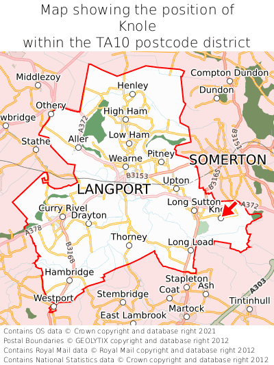 Map showing location of Knole within TA10