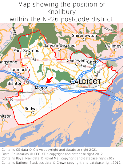 Map showing location of Knollbury within NP26