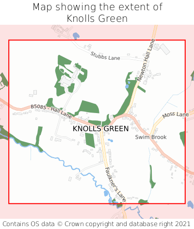 Map showing extent of Knolls Green as bounding box