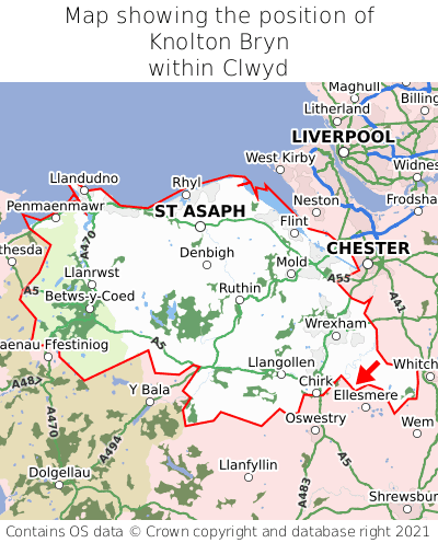 Map showing location of Knolton Bryn within Clwyd