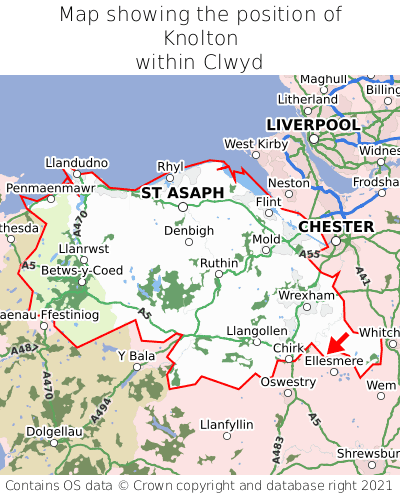 Map showing location of Knolton within Clwyd