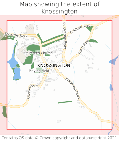 Map showing extent of Knossington as bounding box