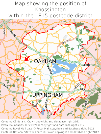 Map showing location of Knossington within LE15