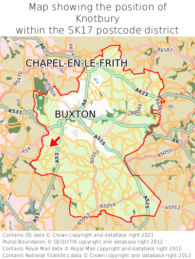 Map showing location of Knotbury within SK17