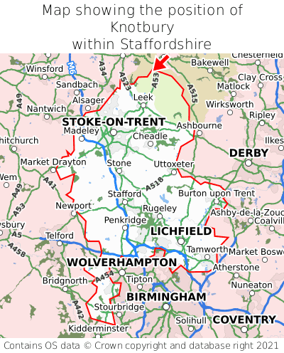 Map showing location of Knotbury within Staffordshire