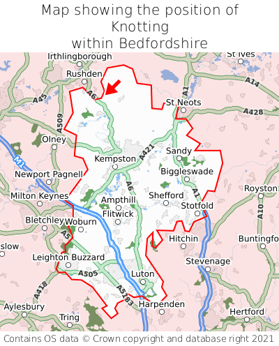Map showing location of Knotting within Bedfordshire