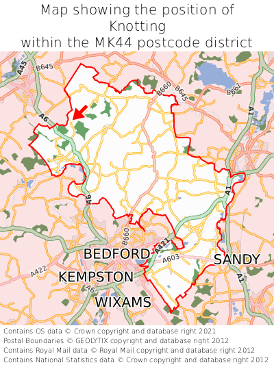 Map showing location of Knotting within MK44