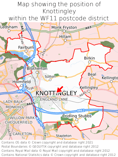 Map showing location of Knottingley within WF11