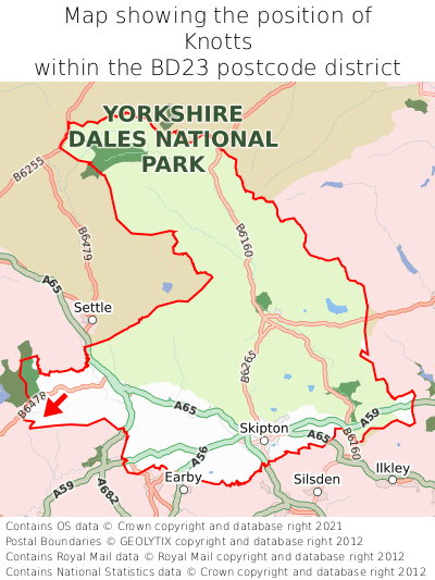 Map showing location of Knotts within BD23