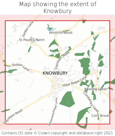 Map showing extent of Knowbury as bounding box