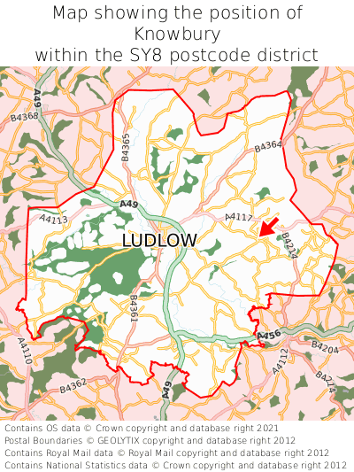 Map showing location of Knowbury within SY8