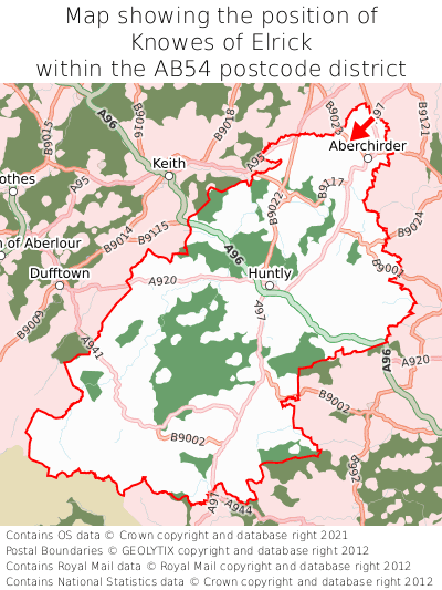 Map showing location of Knowes of Elrick within AB54