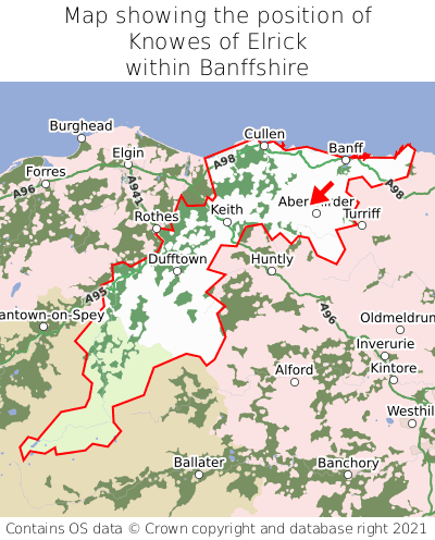Map showing location of Knowes of Elrick within Banffshire