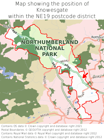 Map showing location of Knowesgate within NE19