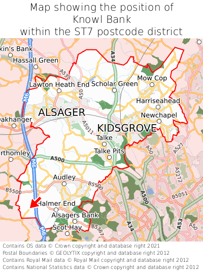 Map showing location of Knowl Bank within ST7