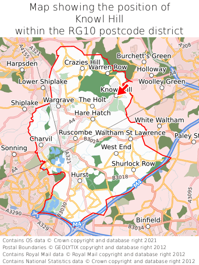 Map showing location of Knowl Hill within RG10