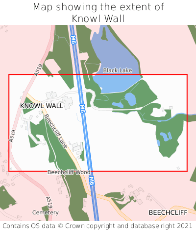 Map showing extent of Knowl Wall as bounding box