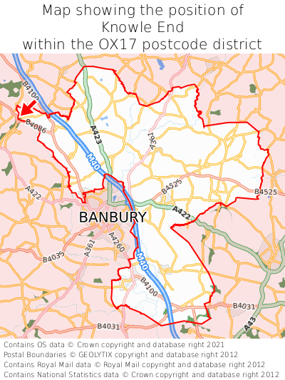 Map showing location of Knowle End within OX17