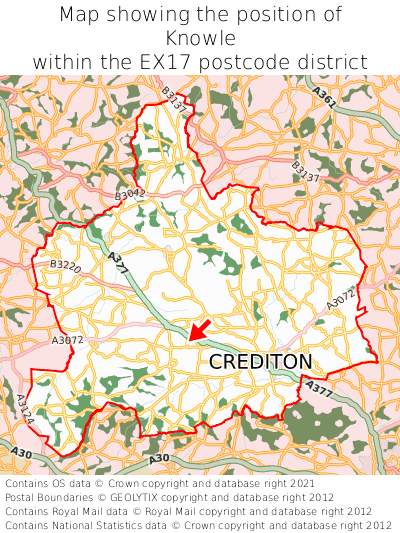 Map showing location of Knowle within EX17