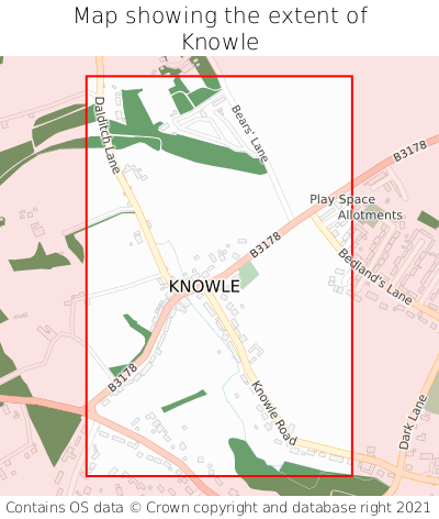 Map showing extent of Knowle as bounding box
