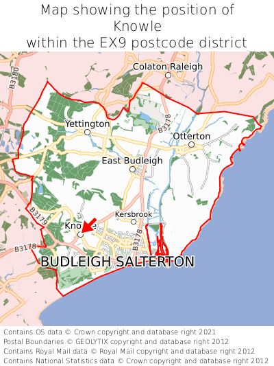 Map showing location of Knowle within EX9