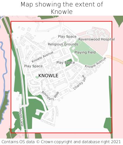 Map showing extent of Knowle as bounding box