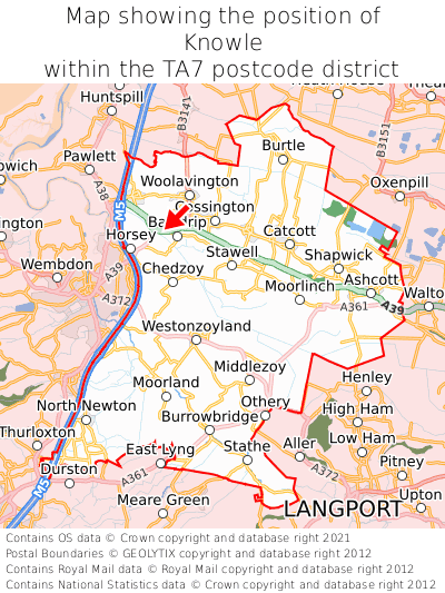 Map showing location of Knowle within TA7