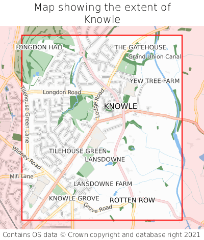 Map showing extent of Knowle as bounding box