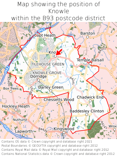 Map showing location of Knowle within B93