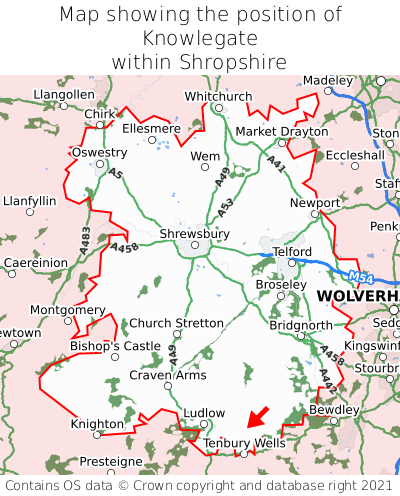 Map showing location of Knowlegate within Shropshire
