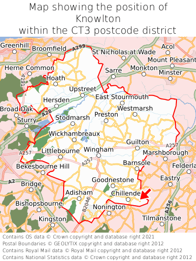 Map showing location of Knowlton within CT3
